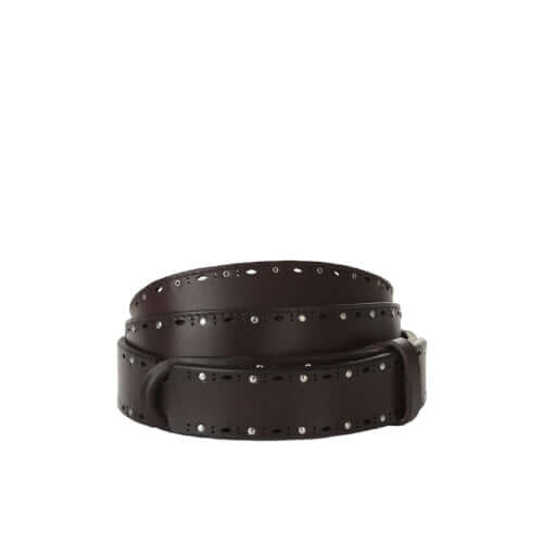 Cintura Nobuckle Bull Soft in Cuoio con Micro-Borchie