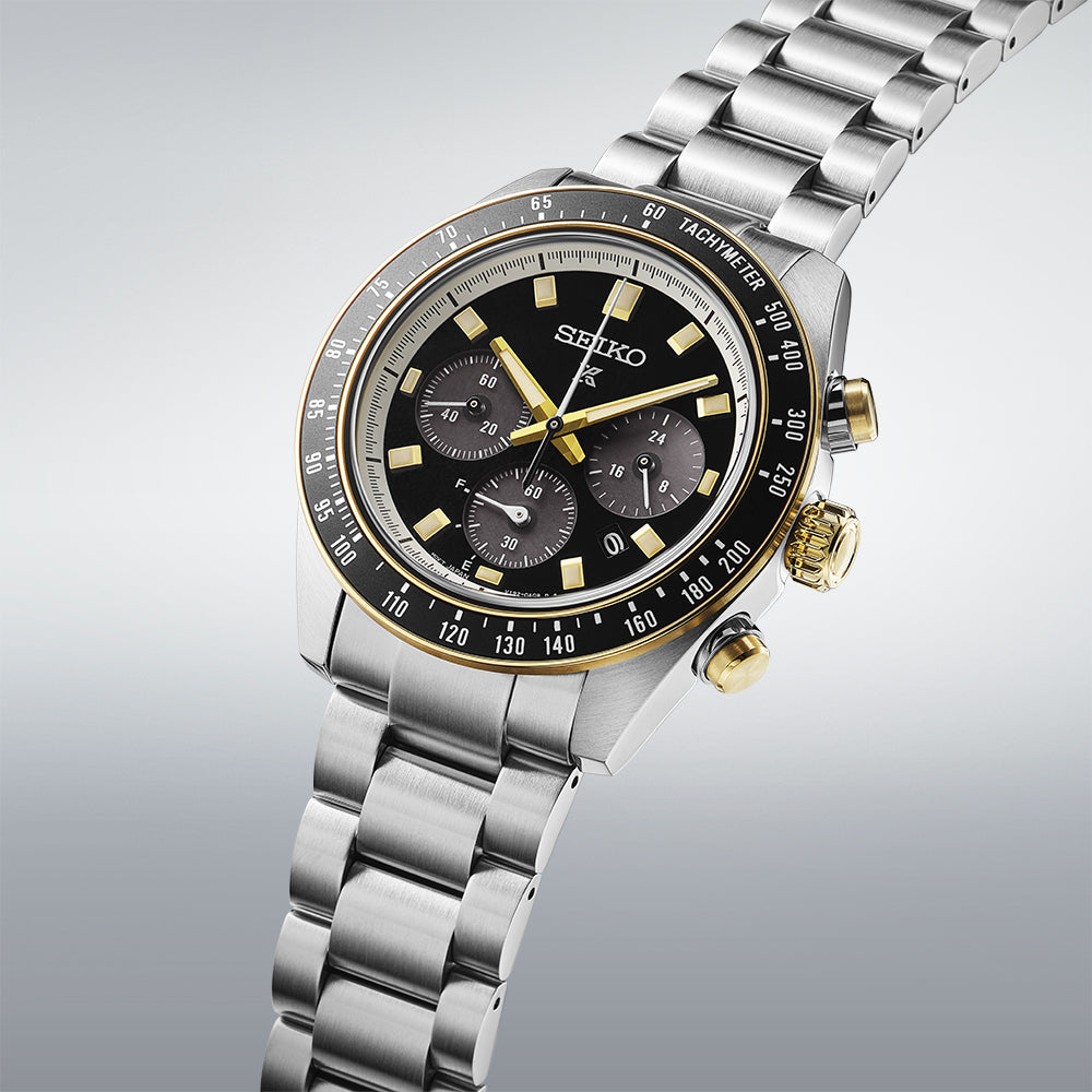 Seiko Prospex Speedtimer Solar Chronograph – Movimento Quarzo Solare, Nero e Oro, 41,4mm – Cod. SSC941P1