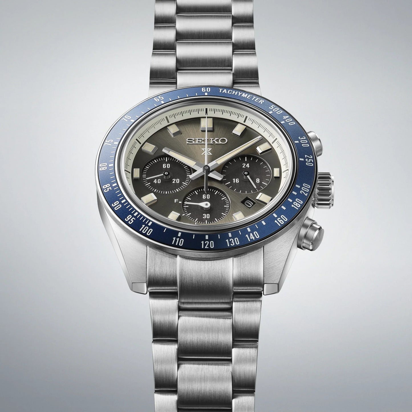 Seiko Prospex Speedtimer Solar Chronograph – Movimento Quarzo Solare, Grigio e Blu, 41,4mm – Cod. SSC939P1
