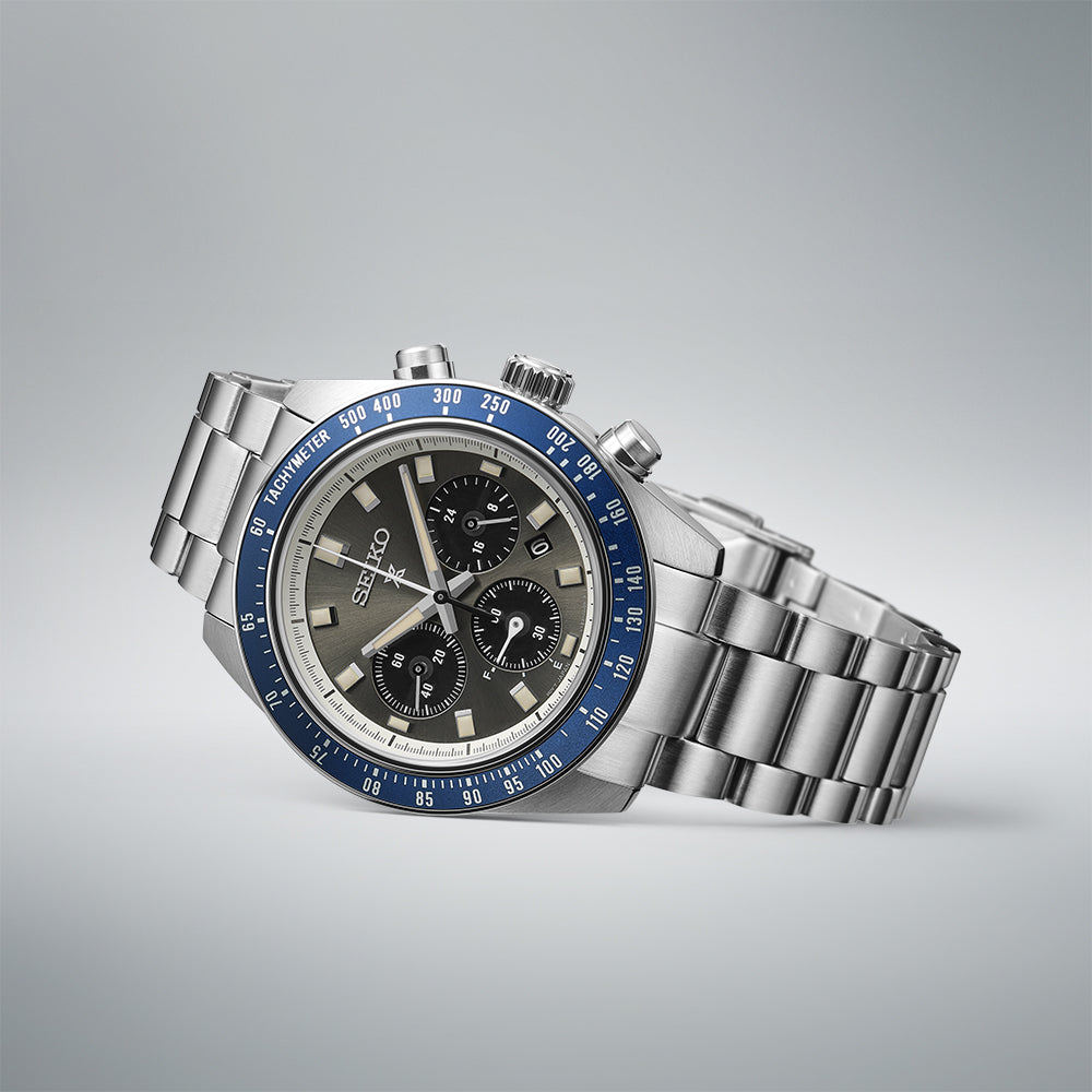 Seiko Prospex Speedtimer Solar Chronograph – Movimento Quarzo Solare, Grigio e Blu, 41,4mm – Cod. SSC939P1