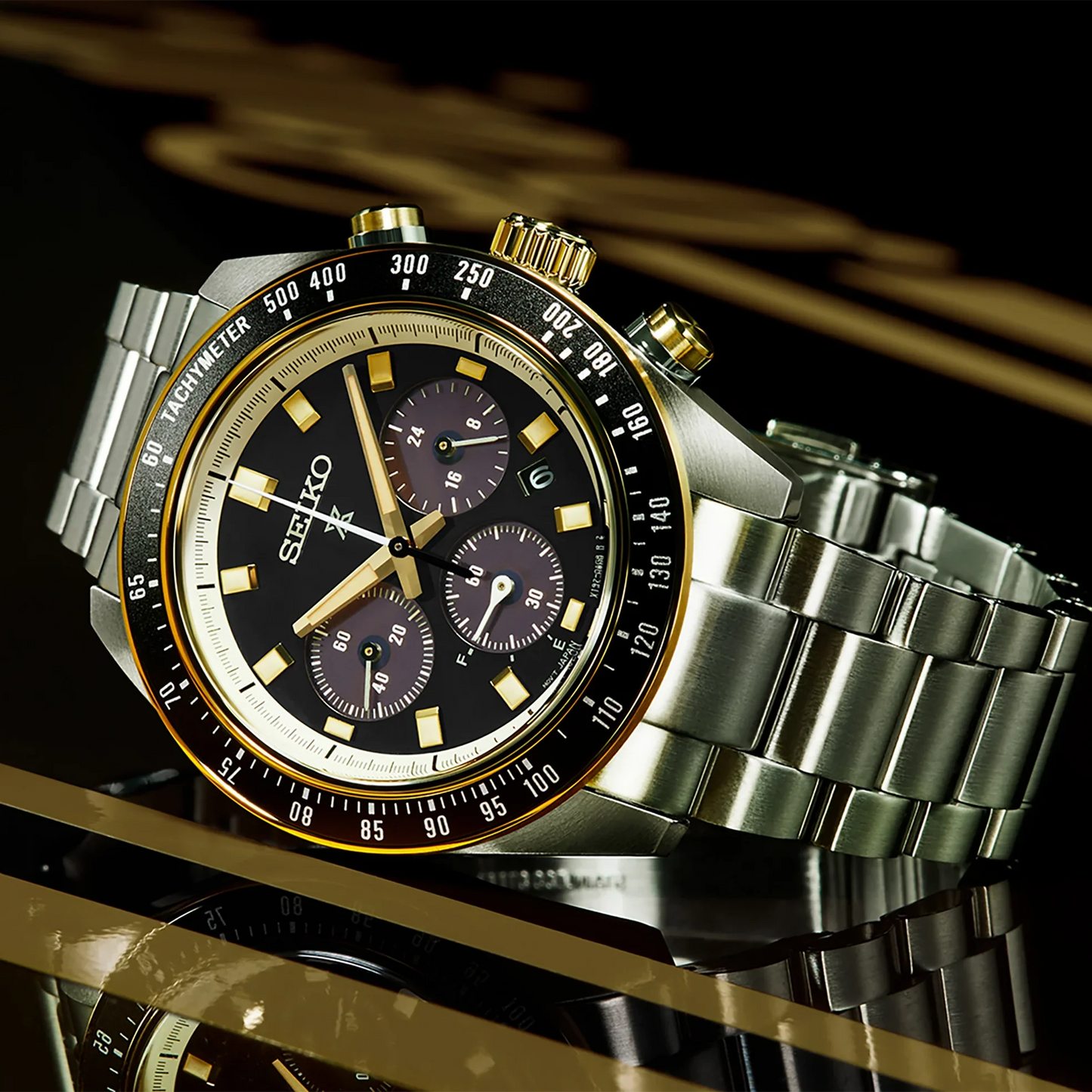 Seiko Prospex Speedtimer Solar Chronograph – Movimento Quarzo Solare, Nero e Oro, 41,4mm – Cod. SSC941P1