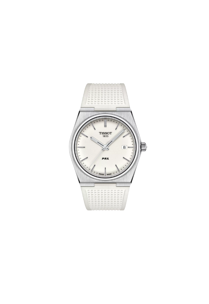 Tissot PRX 40mm Quartz Swiss Made T137.410.17.011.00 Orologio Uomo Quadrante Bianco Cinturino Gomma Bianca