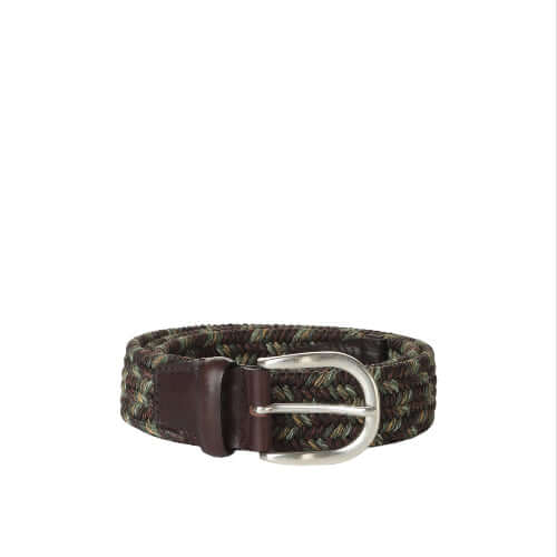 Cintura Elasticizzata Fade Elast in Lino e Cuoio Terra